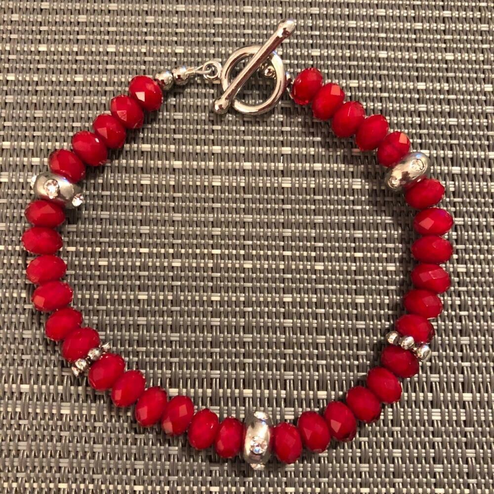 Red Swarovski & Silver Rhinestone Bracelet - Picture 3 of 6